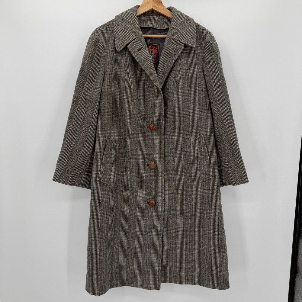Vintage German Loden Coat Glen Plaid Wool Overcoat Dark Academia Old Money